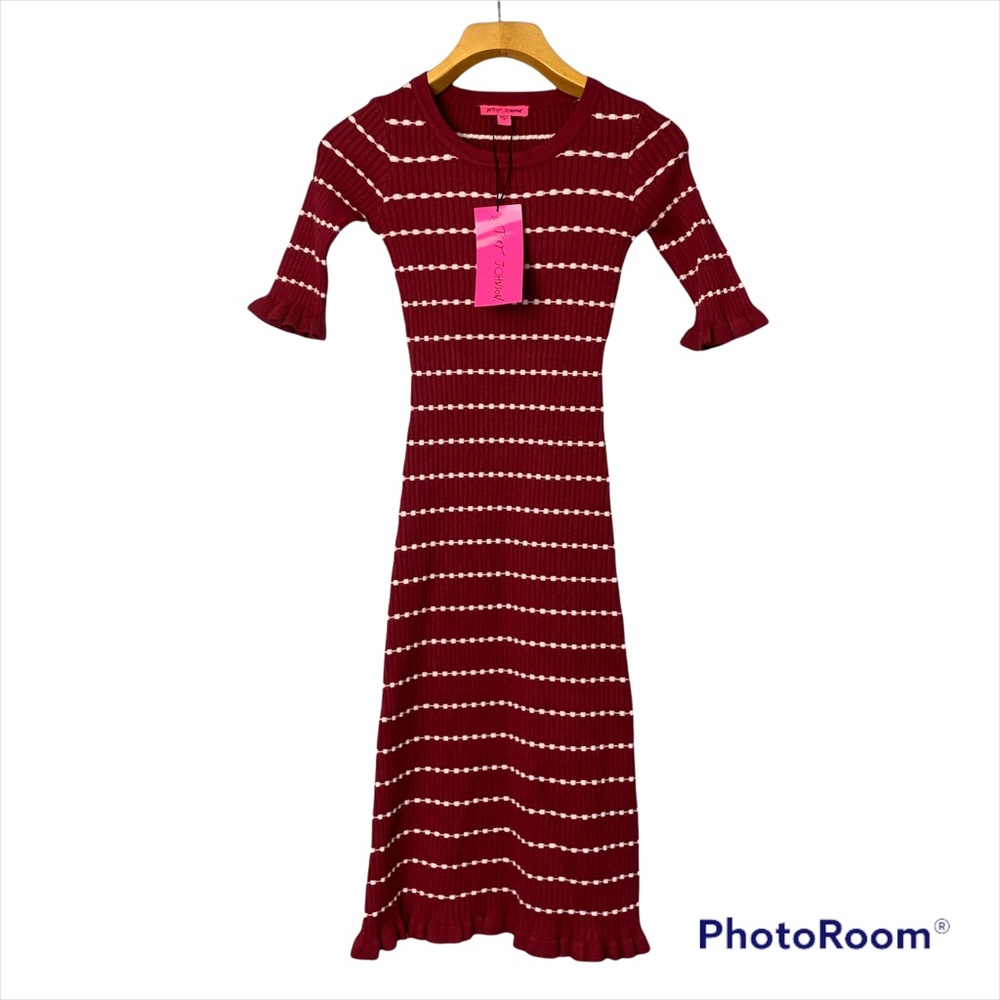 Betsey Johnson Burgundy and White Striped Midi Dress